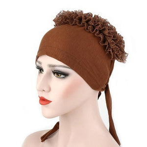 Autumn Winner Cotton Hat Women Muslim Lace Flowers Hat Chemo Cap Hair Loss Headwear Solid Wrap Hijib Cap