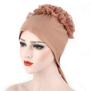 Autumn Winner Cotton Hat Women Muslim Lace Flowers Hat Chemo Cap Hair Loss Headwear Solid Wrap Hijib Cap
