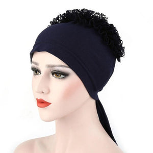 Autumn Winner Cotton Hat Women Muslim Lace Flowers Hat Chemo Cap Hair Loss Headwear Solid Wrap Hijib Cap