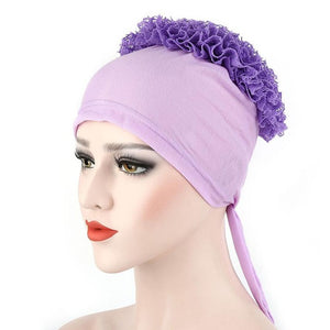 Autumn Winner Cotton Hat Women Muslim Lace Flowers Hat Chemo Cap Hair Loss Headwear Solid Wrap Hijib Cap