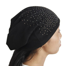 Fashion Rhinestones Women Hat Hot Drilling Cotton Hip Hop Hat Beanie Turban Head Wrap Cap Solid Gorro Feminino