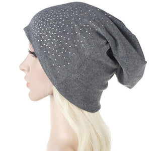 Fashion Rhinestones Women Hat Hot Drilling Cotton Hip Hop Hat Beanie Turban Head Wrap Cap Solid Gorro Feminino