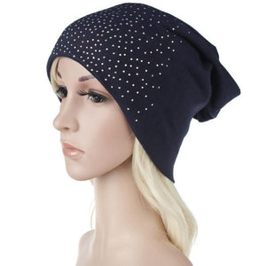 Fashion Rhinestones Women Hat Hot Drilling Cotton Hip Hop Hat Beanie Turban Head Wrap Cap Solid Gorro Feminino