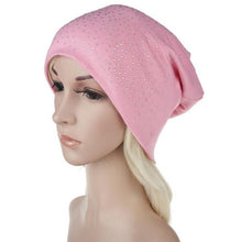 Fashion Rhinestones Women Hat Hot Drilling Cotton Hip Hop Hat Beanie Turban Head Wrap Cap Solid Gorro Feminino